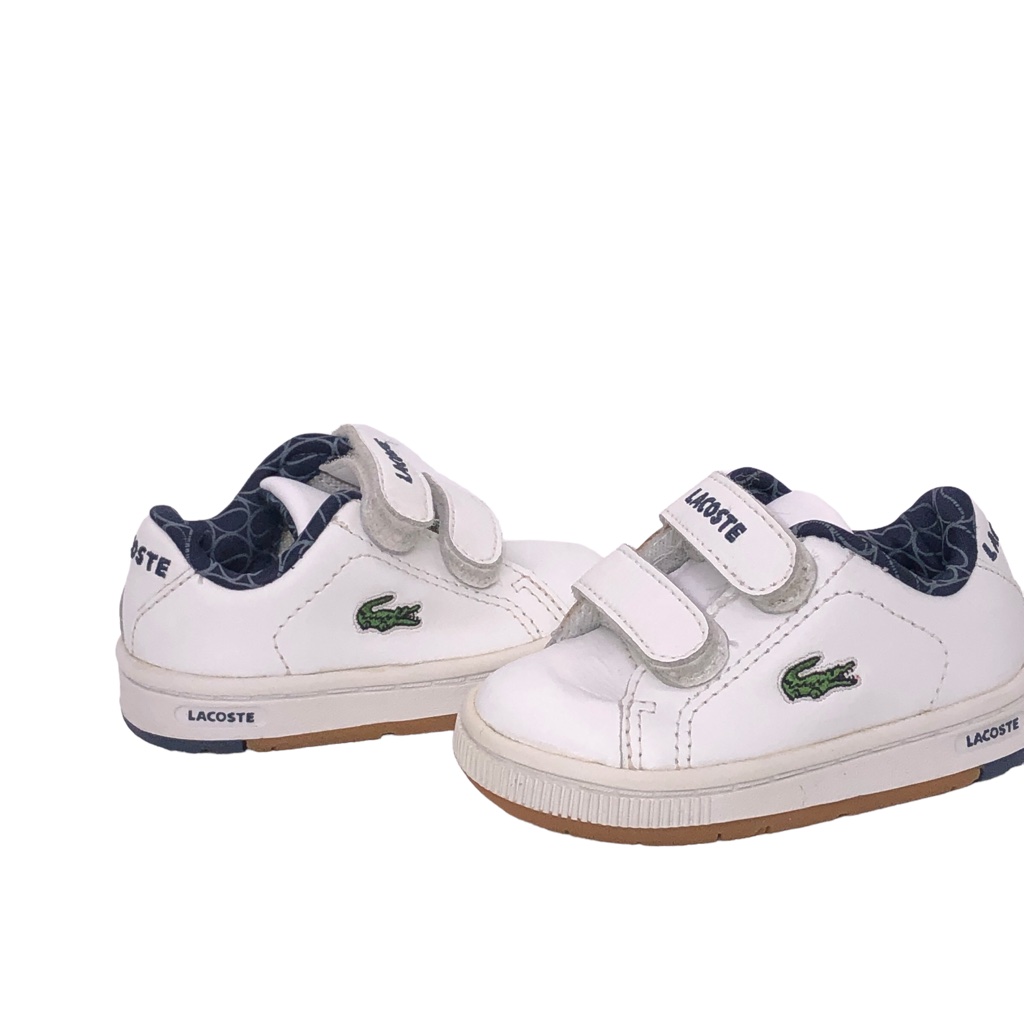 Lacoste Sports Infant Toddler White Leather Hook Loop Sneakers Size 4
